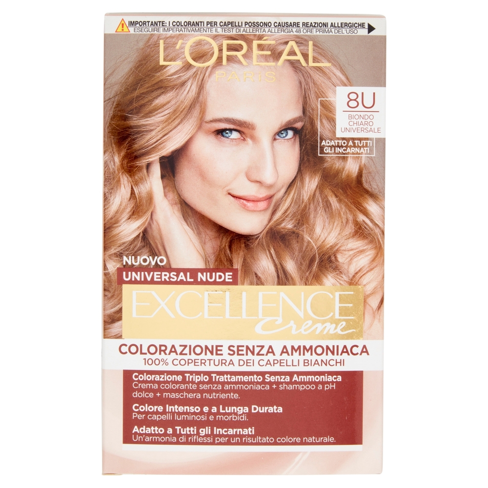 L'Oreal Paris Colorazione permanente senza ammoniaca, Riflesso Universale, Biondo Chiaro 8U